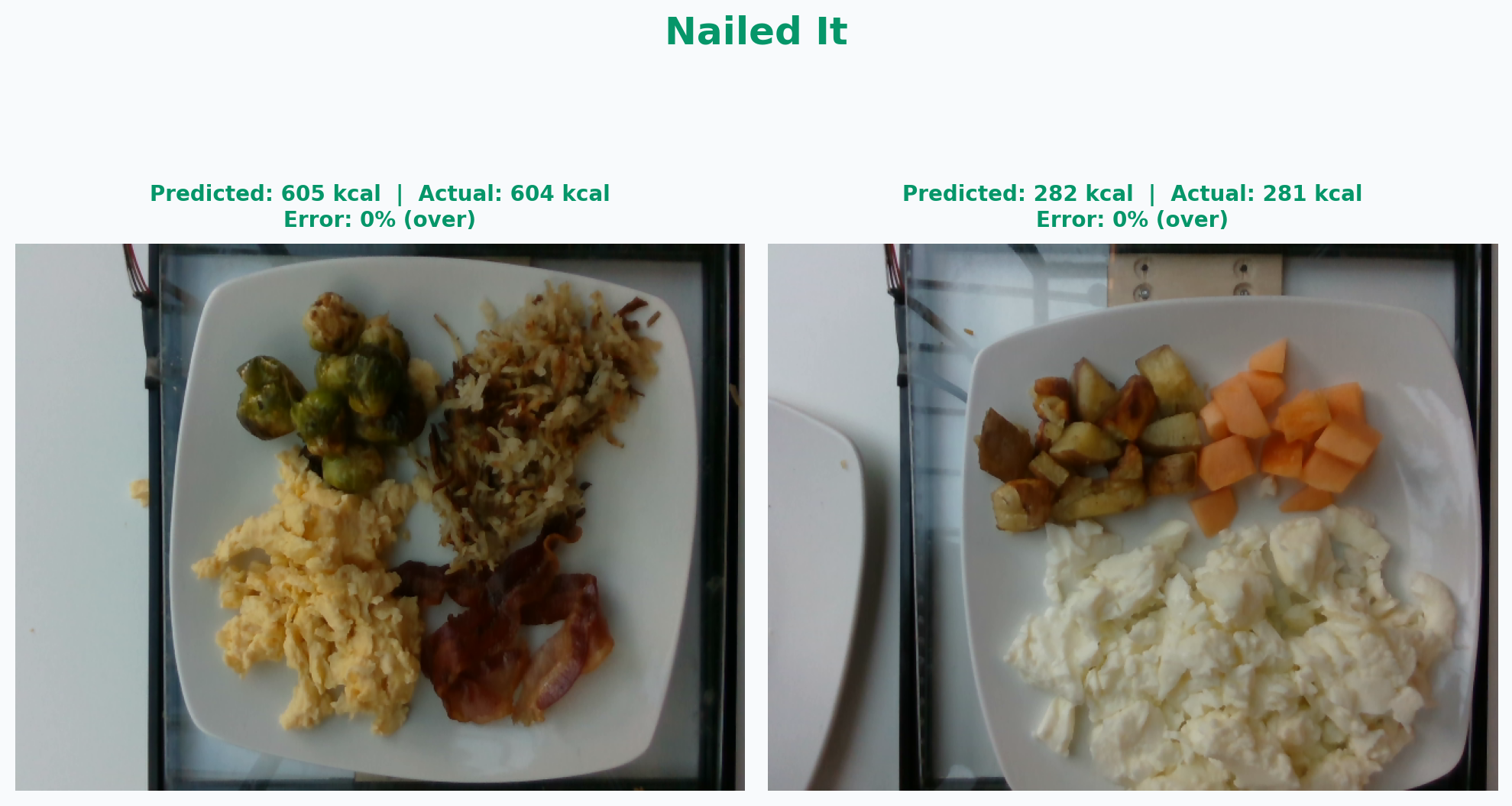 Two meals where the AI was within 1 calorie