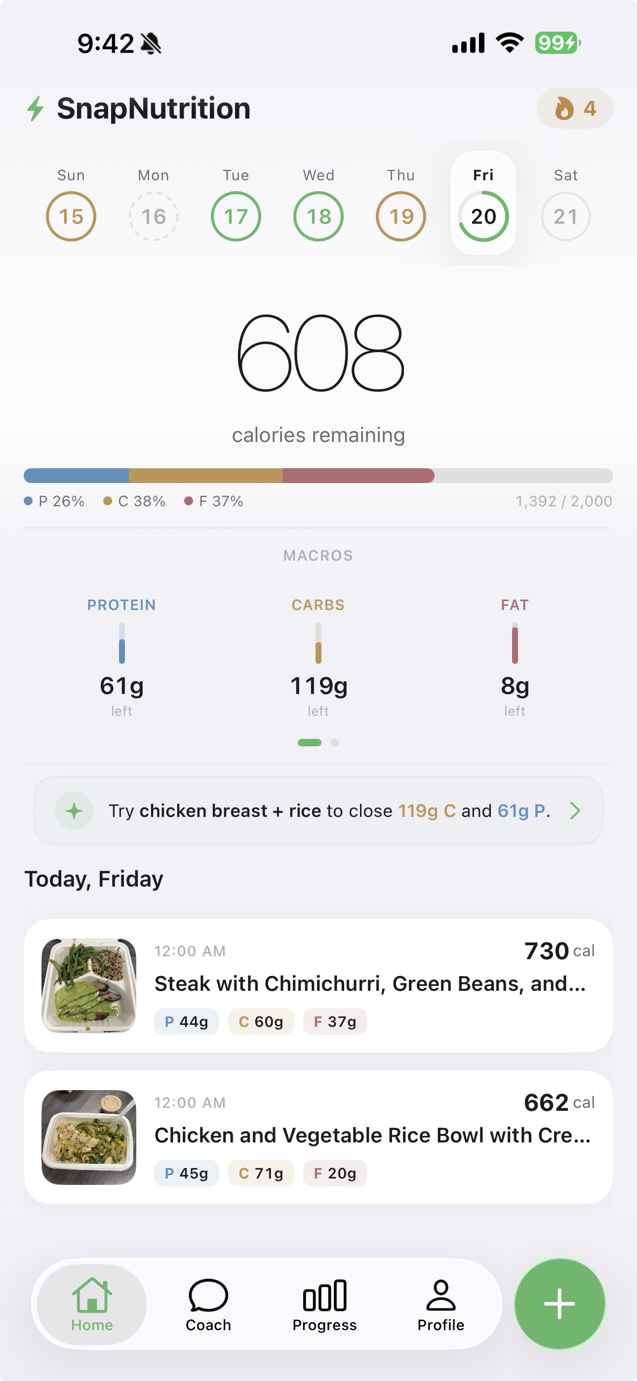 SnapNutrition app screenshot