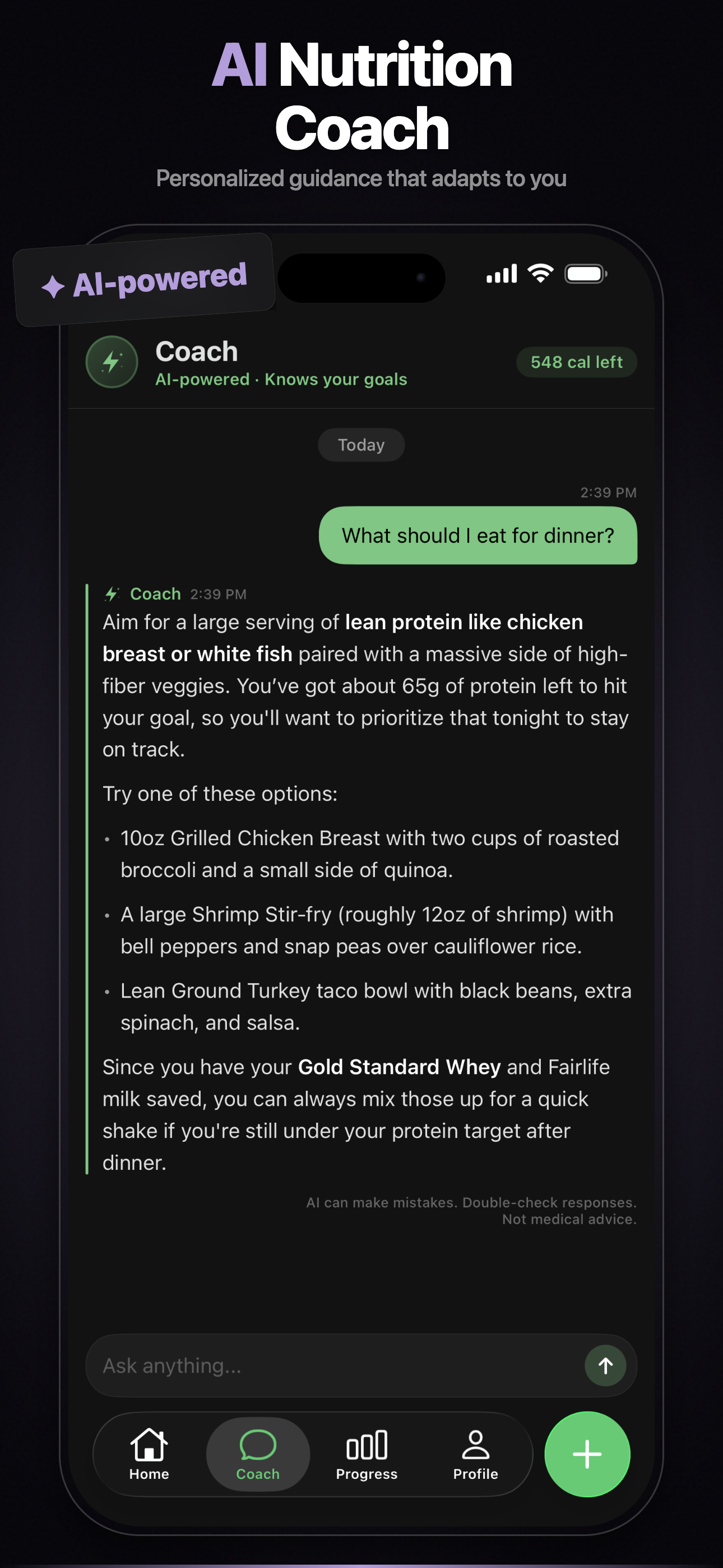 AI Nutrition Coach — personalized guidance that adapts to you