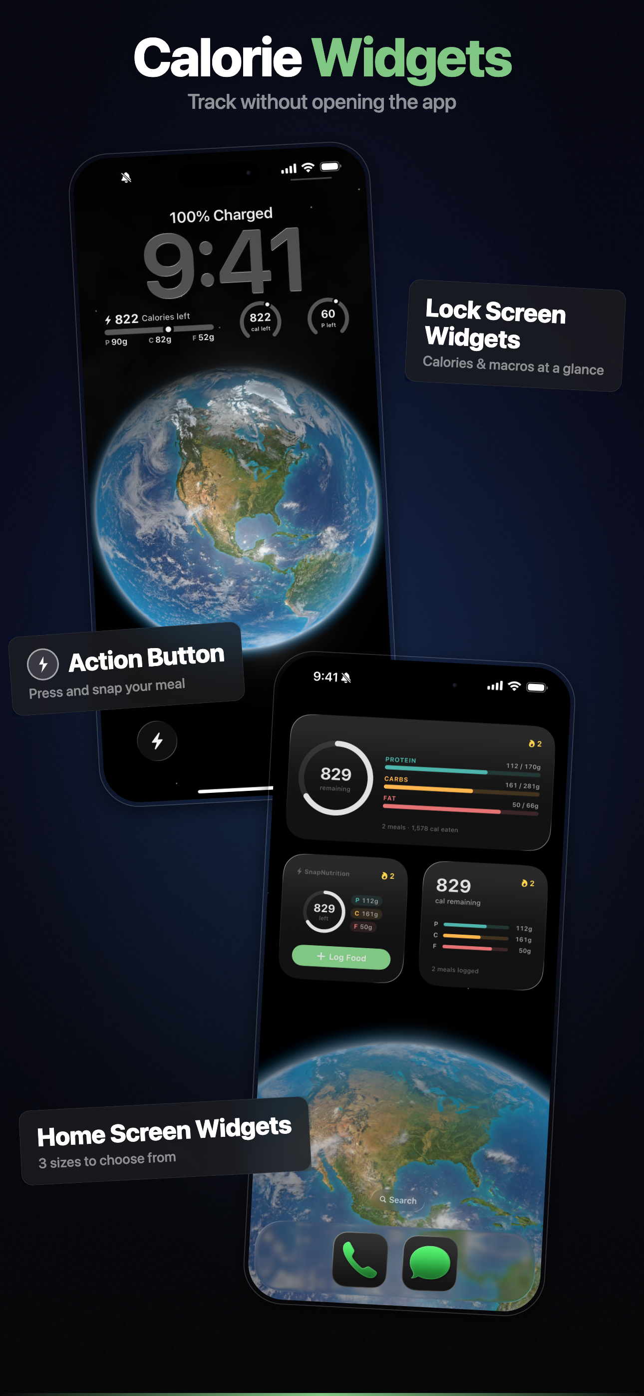 Calorie Widgets — lock screen and home screen widgets to track without opening the app