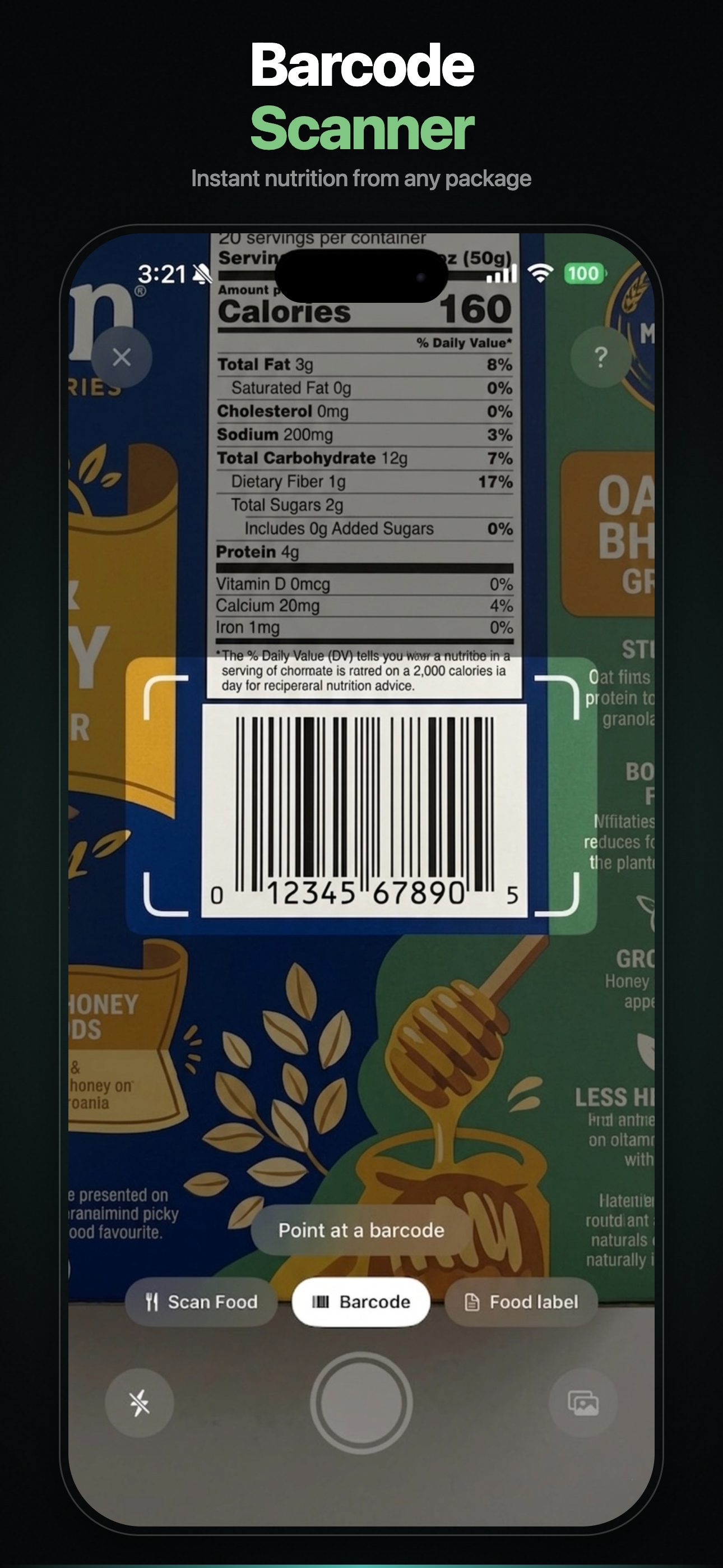 Barcode Scanner — instant nutrition from any package