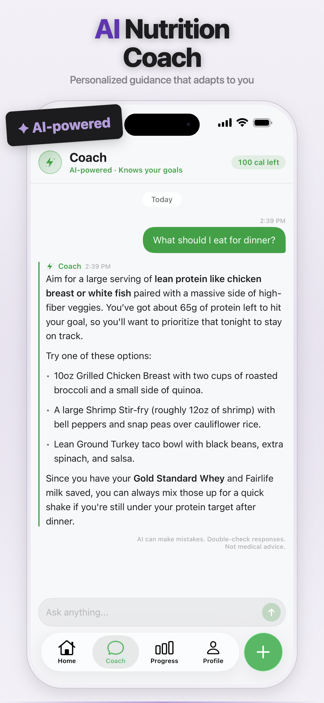 AI Nutrition Coach — personalized guidance that adapts to you