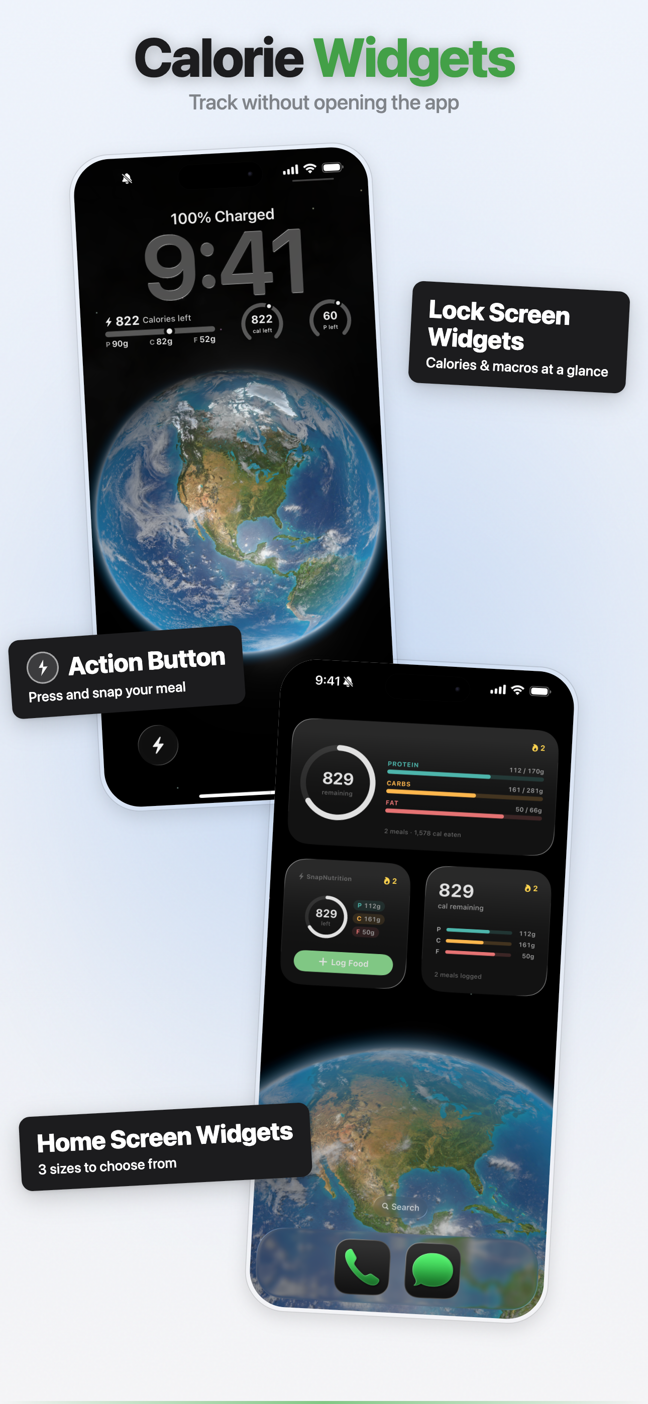 Calorie Widgets — lock screen and home screen widgets to track without opening the app