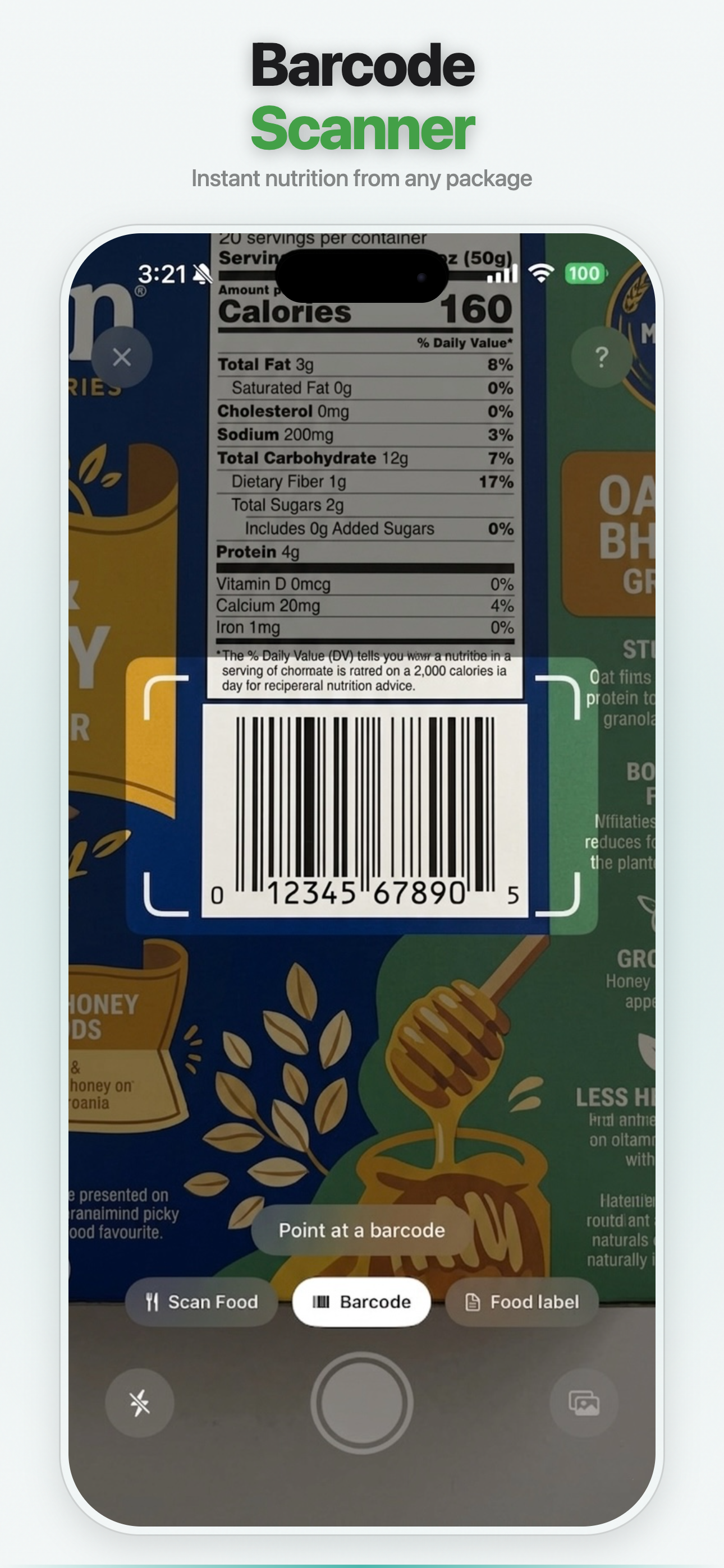 Barcode Scanner — instant nutrition from any package